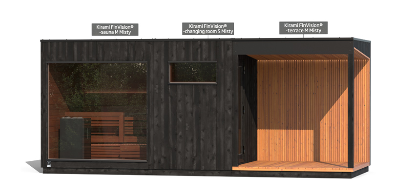 Kirami FinVision® -sauna M Misty, -changing room S Misty, -terrace M Misty