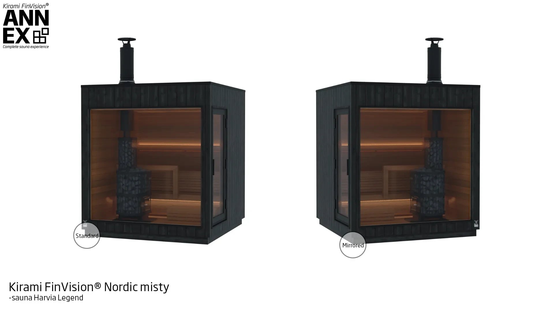Kirami FinVision® -sauna M Misty with Harvia wooden heater | Kirami FinVision® Annex